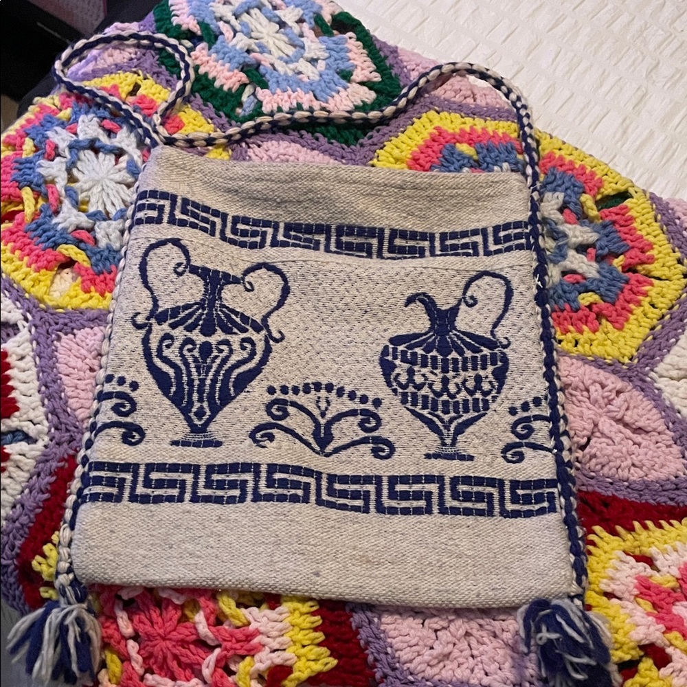Blue and Cream Woven Shoulder Bag